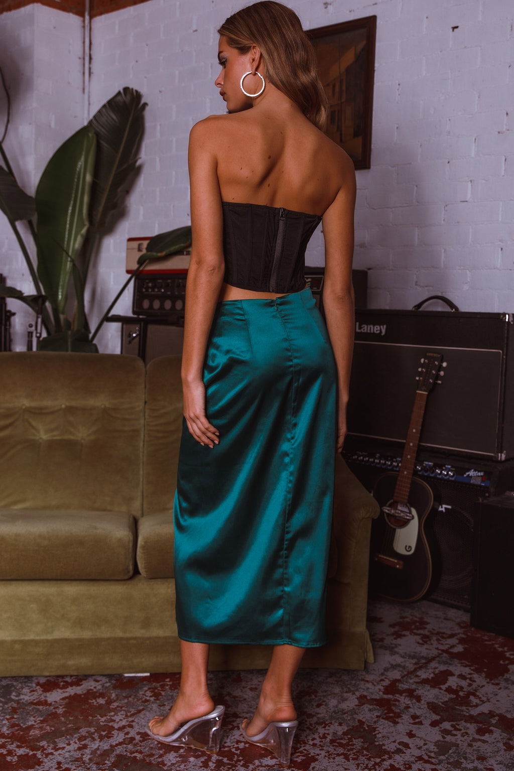 On The Money Gathered Midi Skirt Green by Selfie Leslie