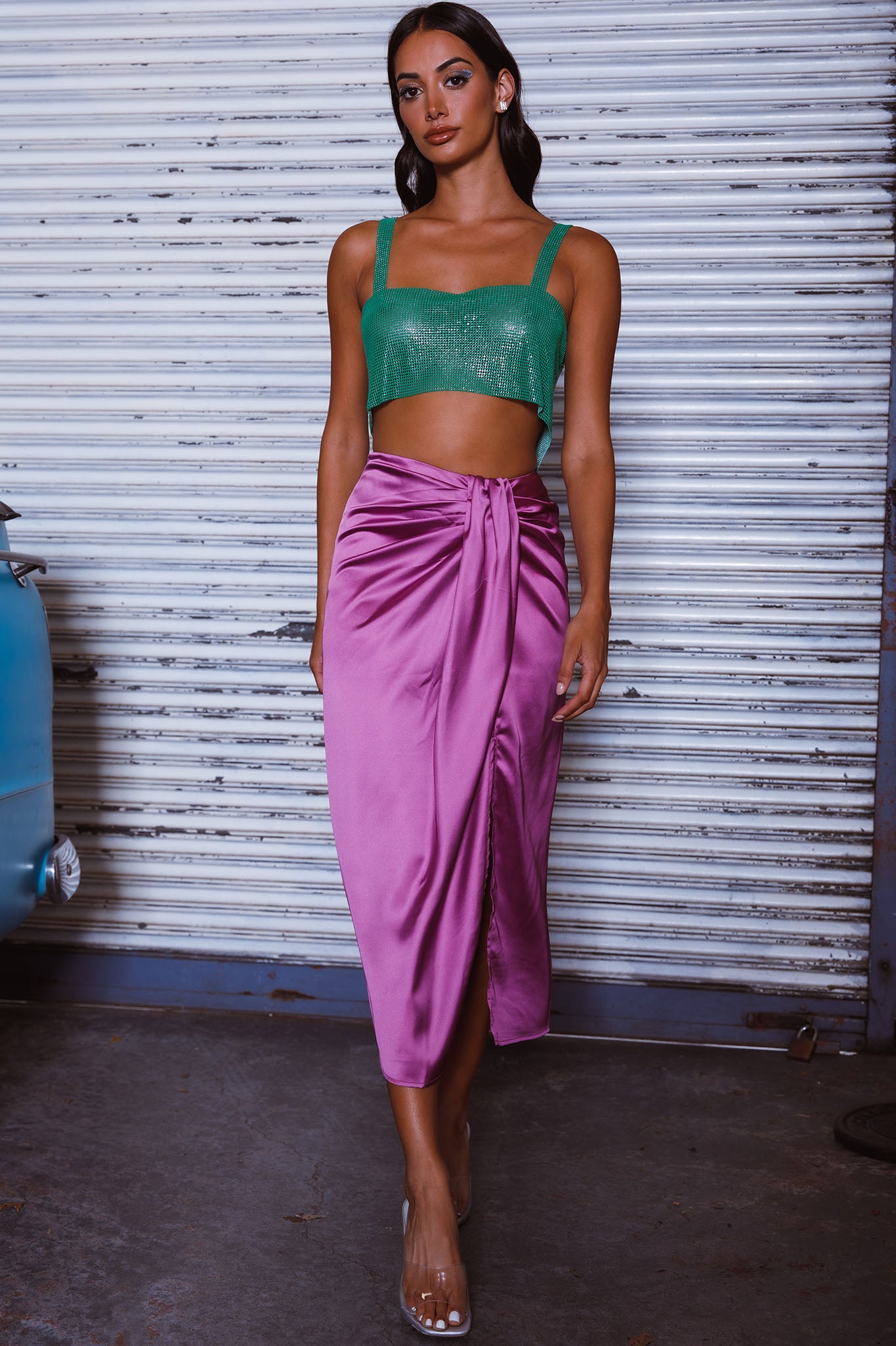 Shop the On The Money Gathered Midi Skirt Orchid