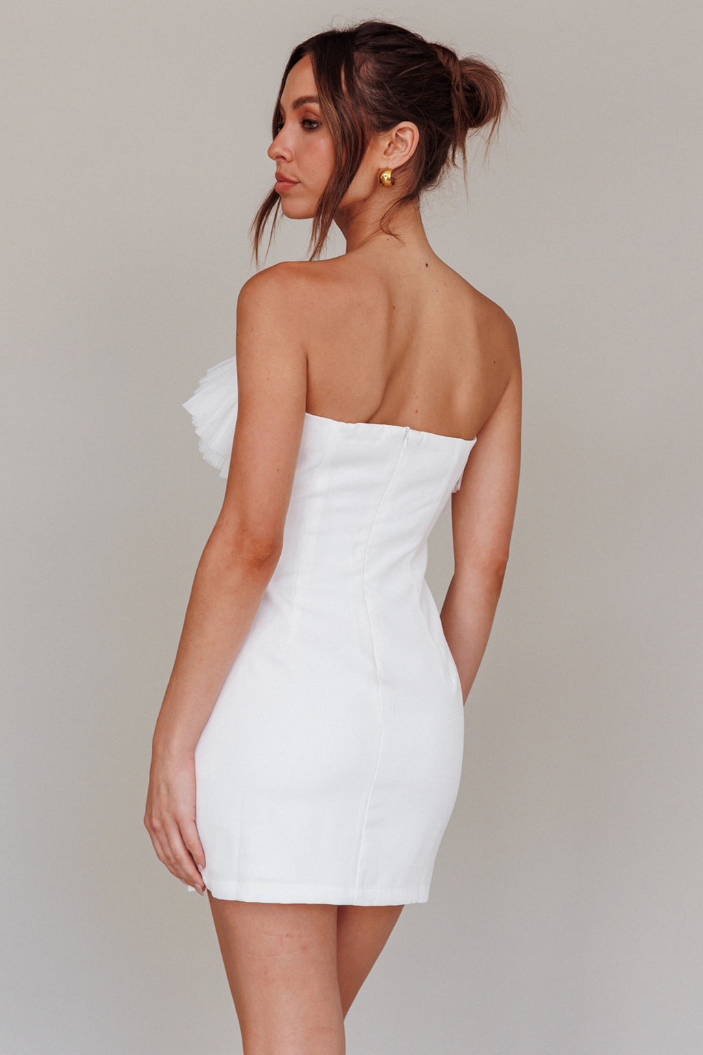 Elara Frill Neckline Mini Dress Off White by Selfie Leslie