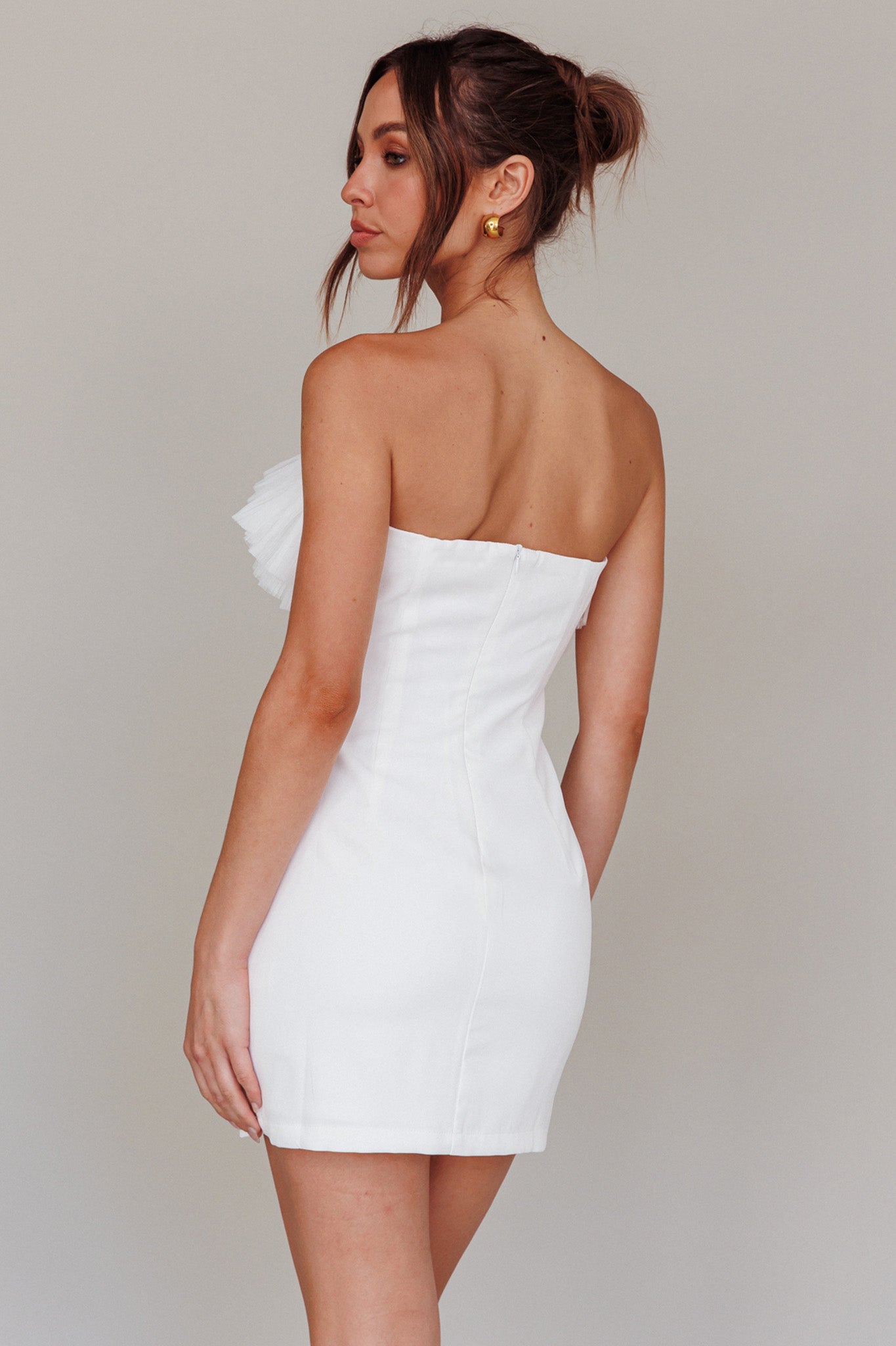 Elara Frill Neckline Mini Dress Off White by Selfie Leslie