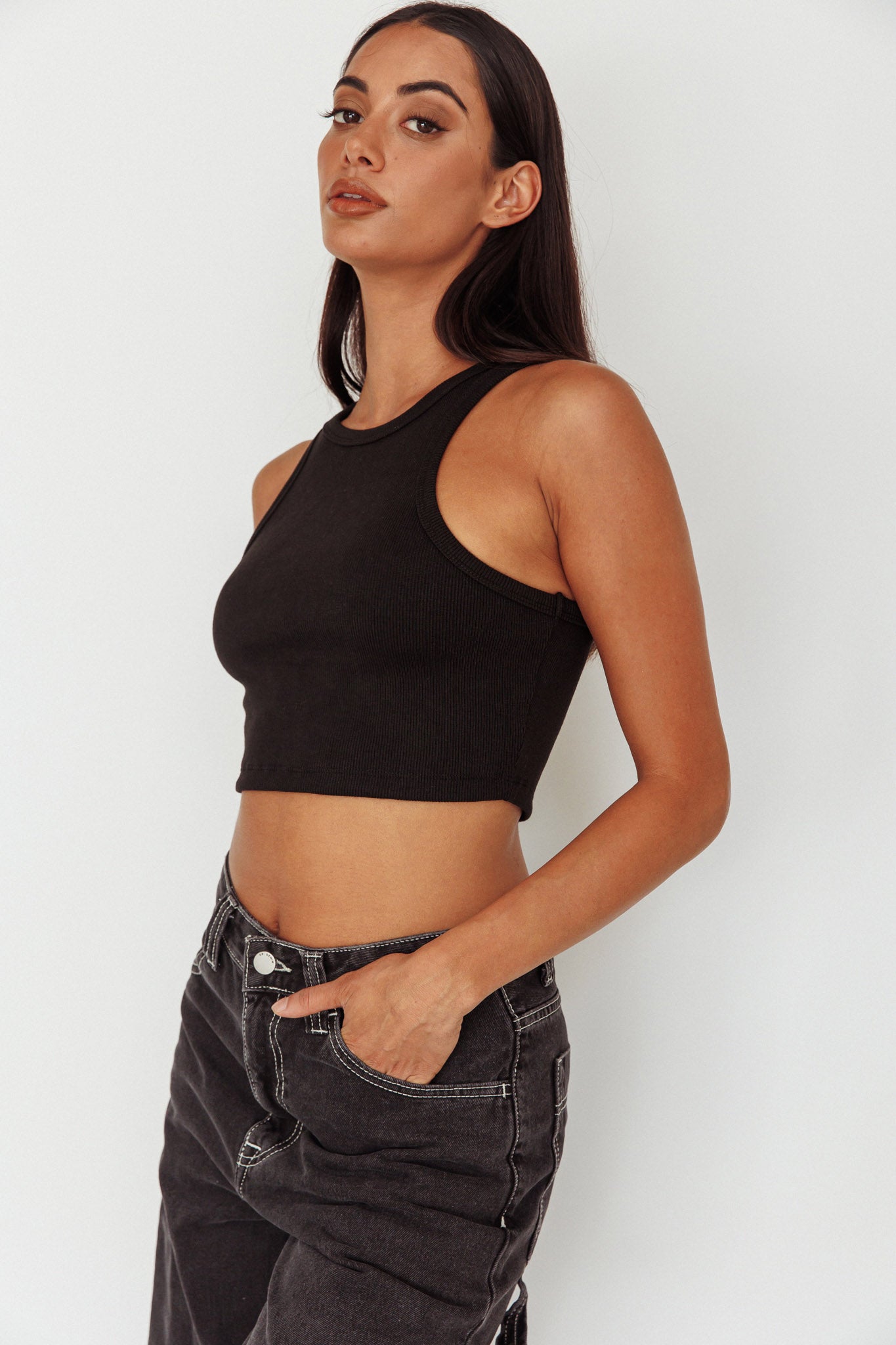 Bryn Racerback Crop Top Black by Selfie Leslie