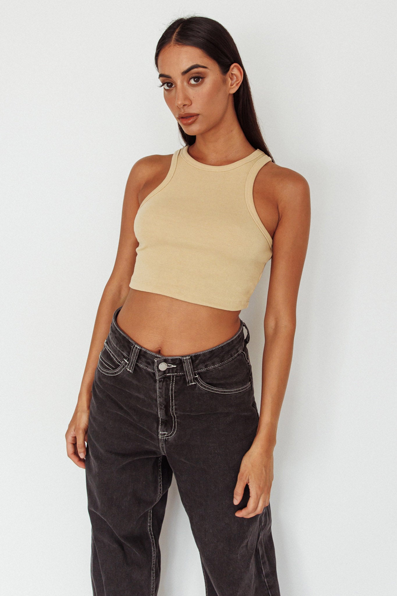 Bryn Racerback Crop Top Sand by Selfie Leslie