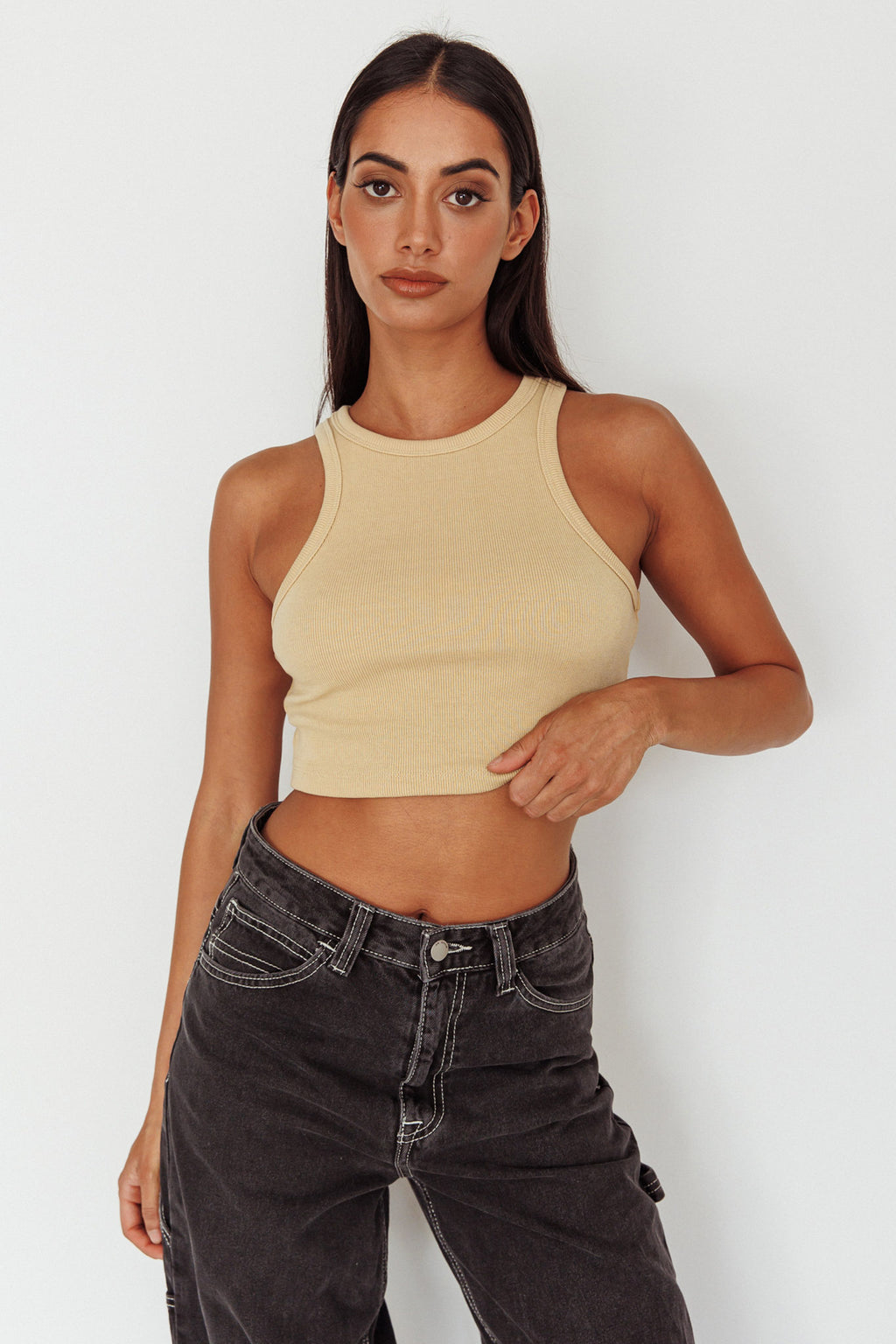 Bryn Racerback Crop Top Sand by Selfie Leslie