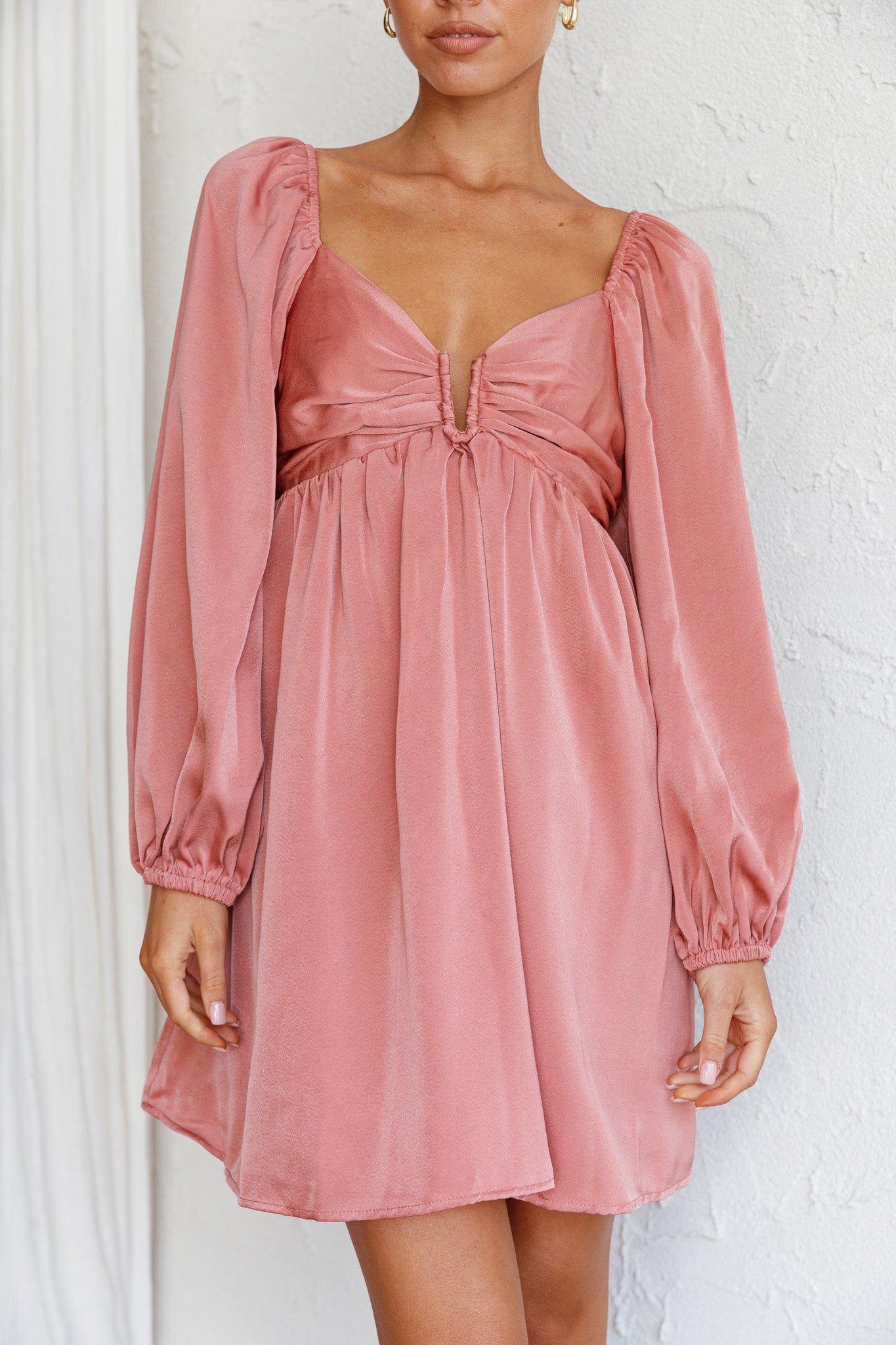 Tansy Long Sleeve Babydoll Dress Rose by Selfie Leslie