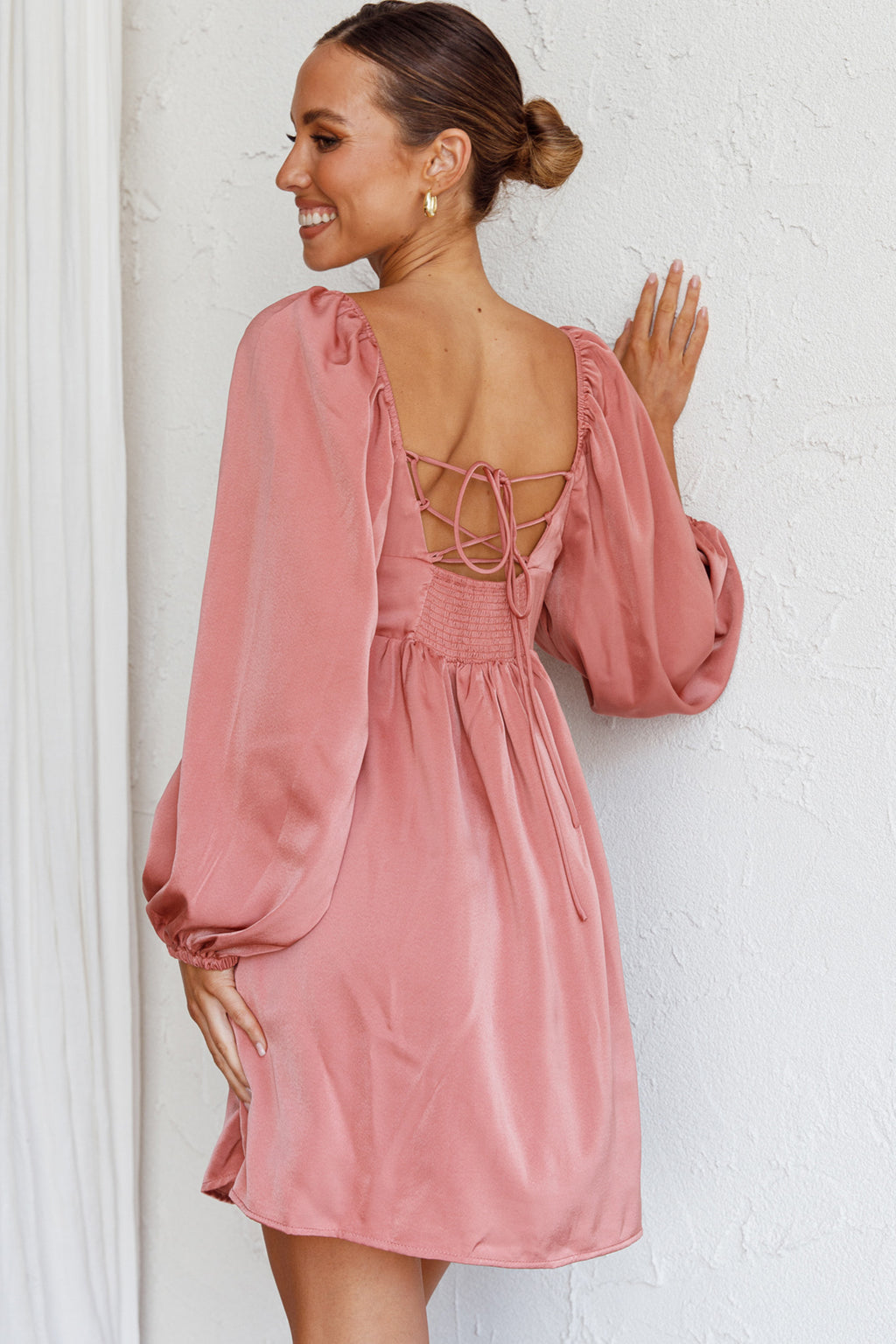 Tansy Long Sleeve Babydoll Dress Rose by Selfie Leslie