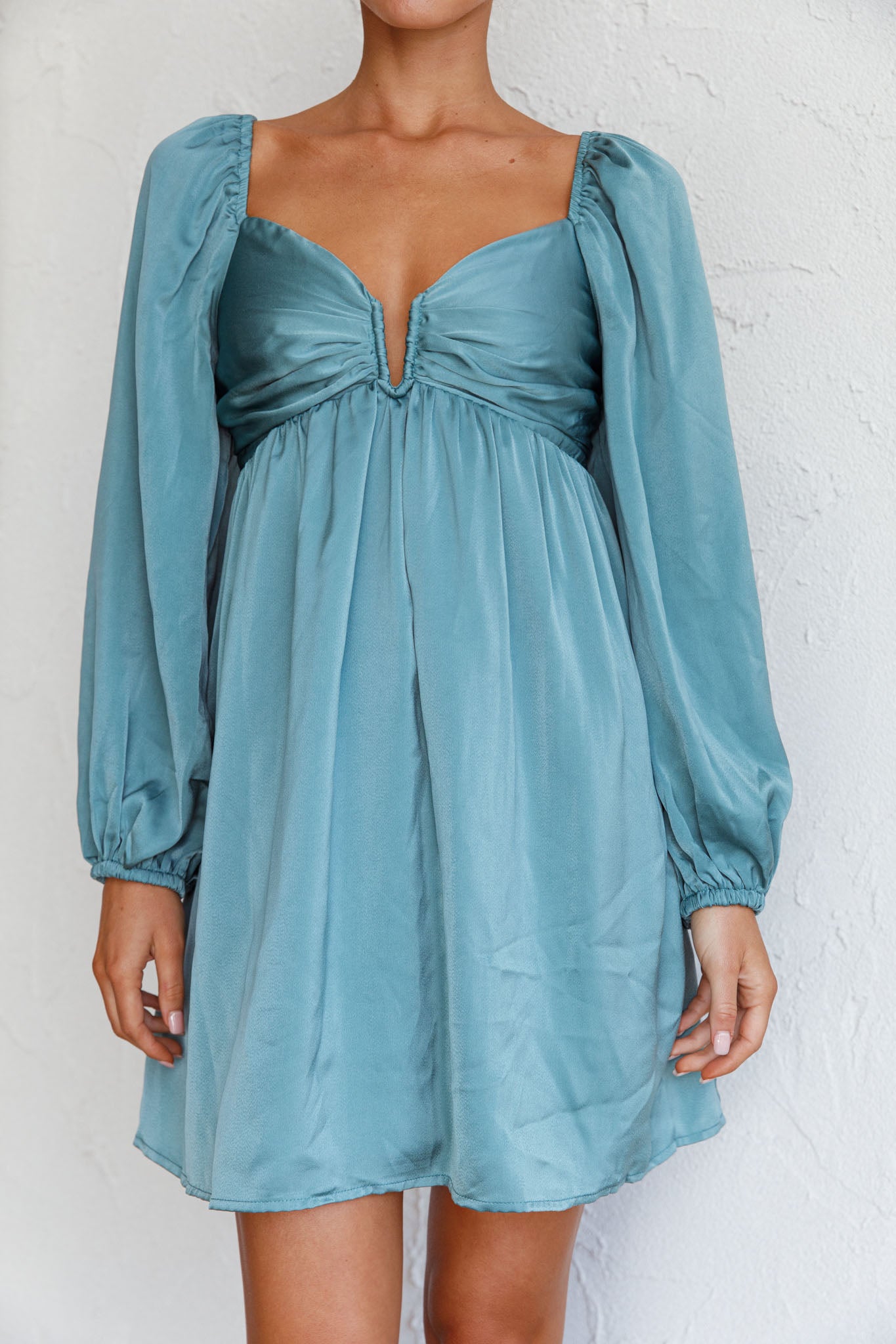 Tansy Long Sleeve Babydoll Dress Teal by Selfie Leslie