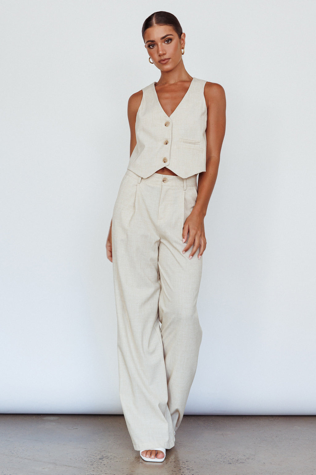 Times Square Buttoned Waistcoat Top Natural by Selfie Leslie