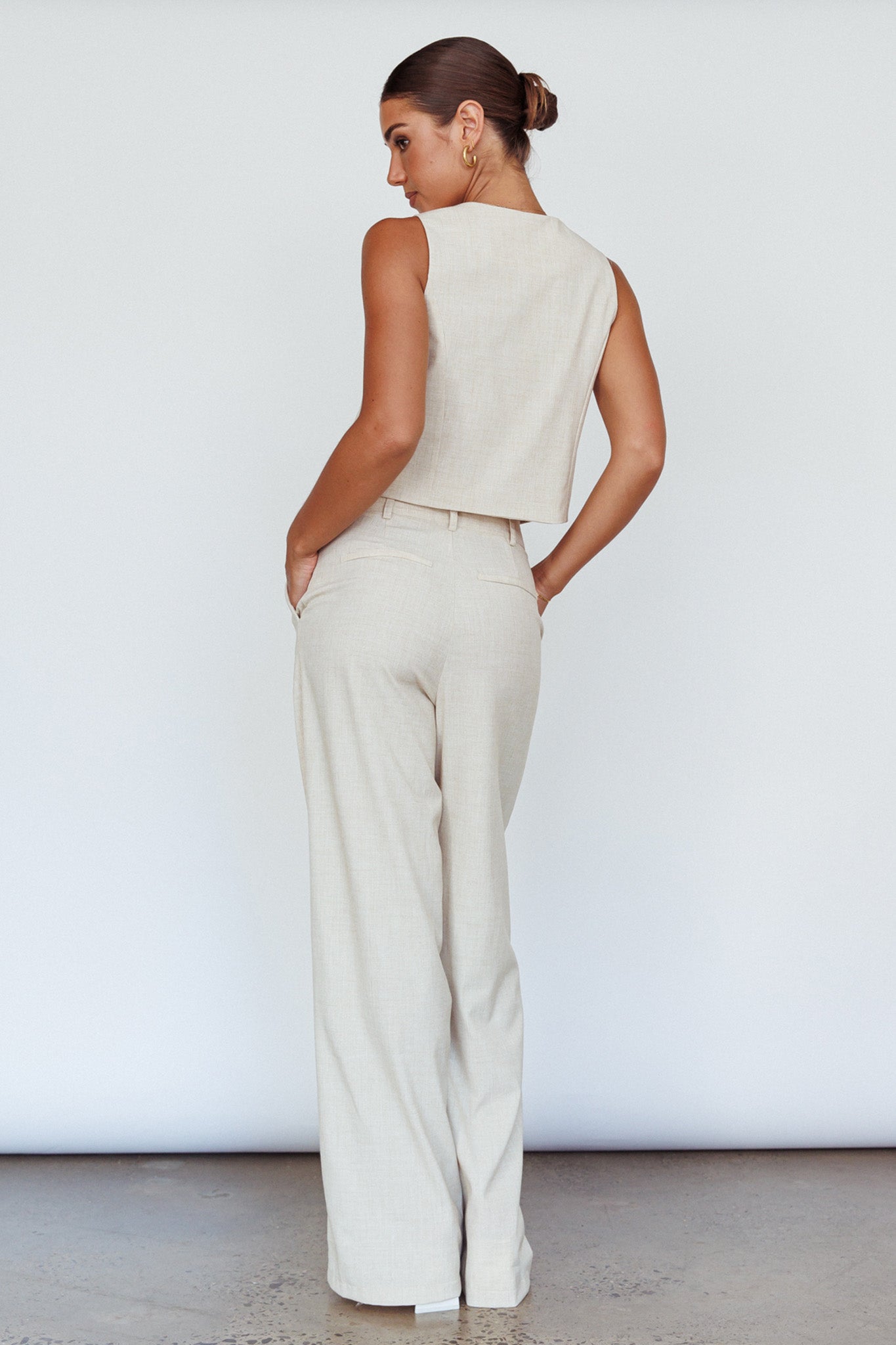 Times Square Buttoned Waistcoat Top Natural by Selfie Leslie