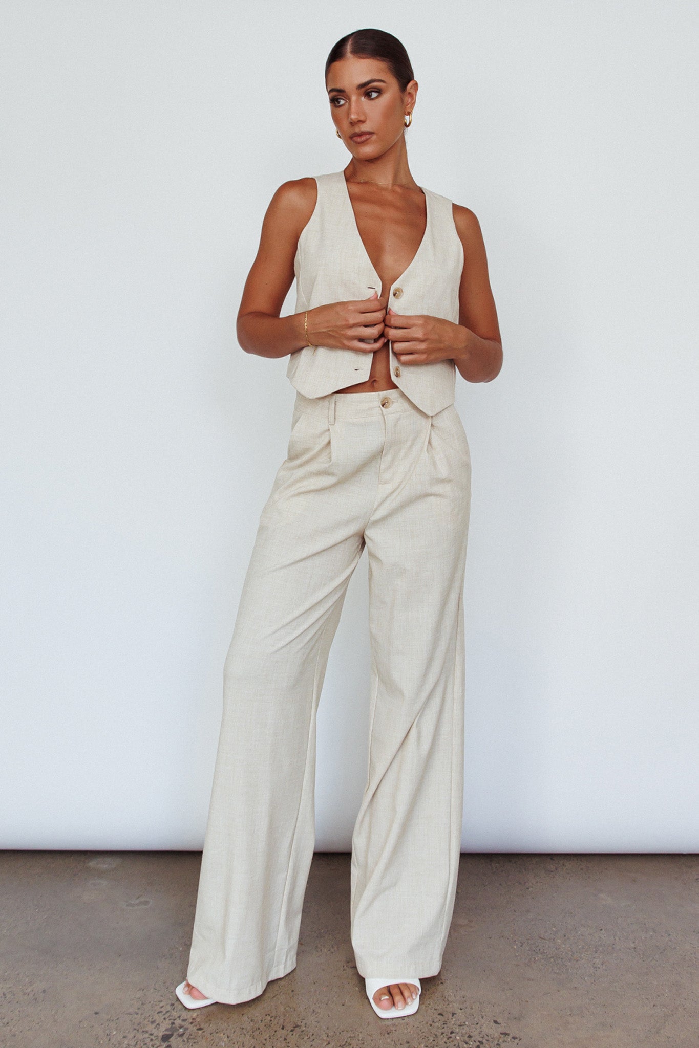 Times Square Buttoned Waistcoat Top Natural by Selfie Leslie