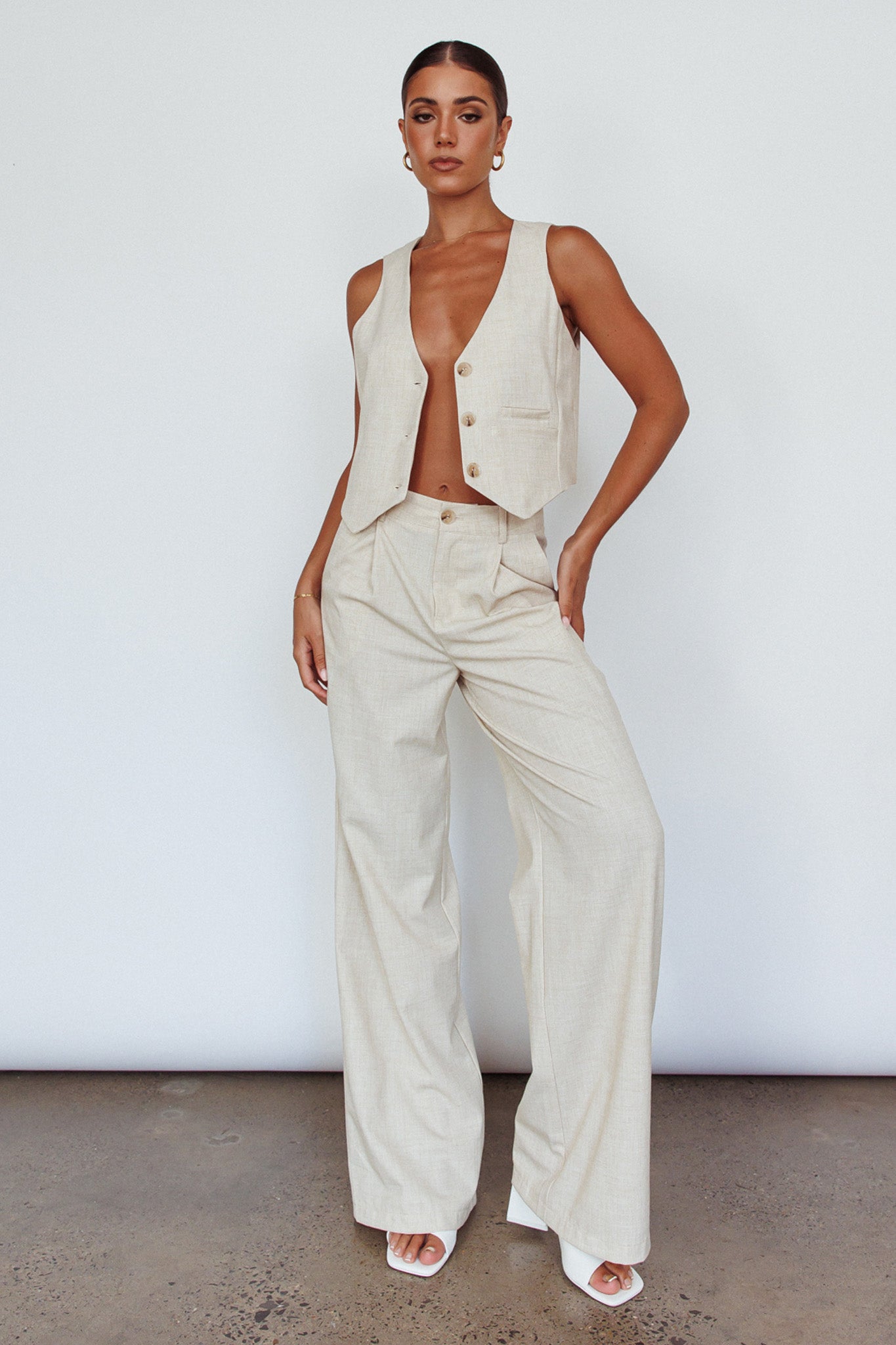 Times Square Buttoned Waistcoat Top Natural by Selfie Leslie