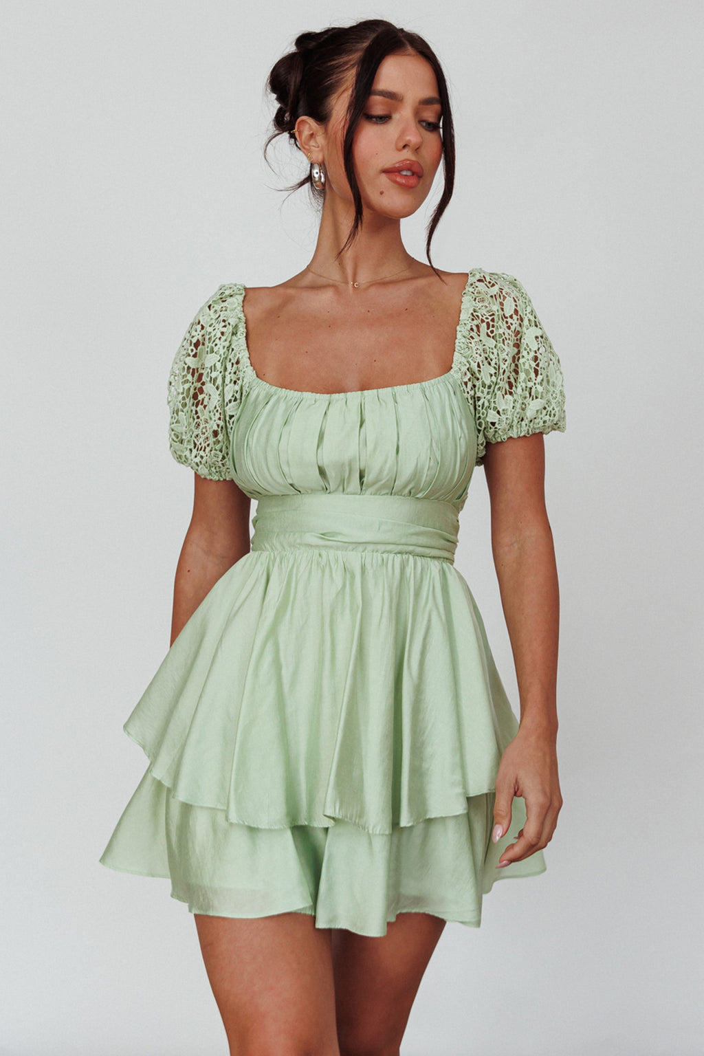 Hold My Halo Lace Sleeve Romper Sage by Selfie Leslie