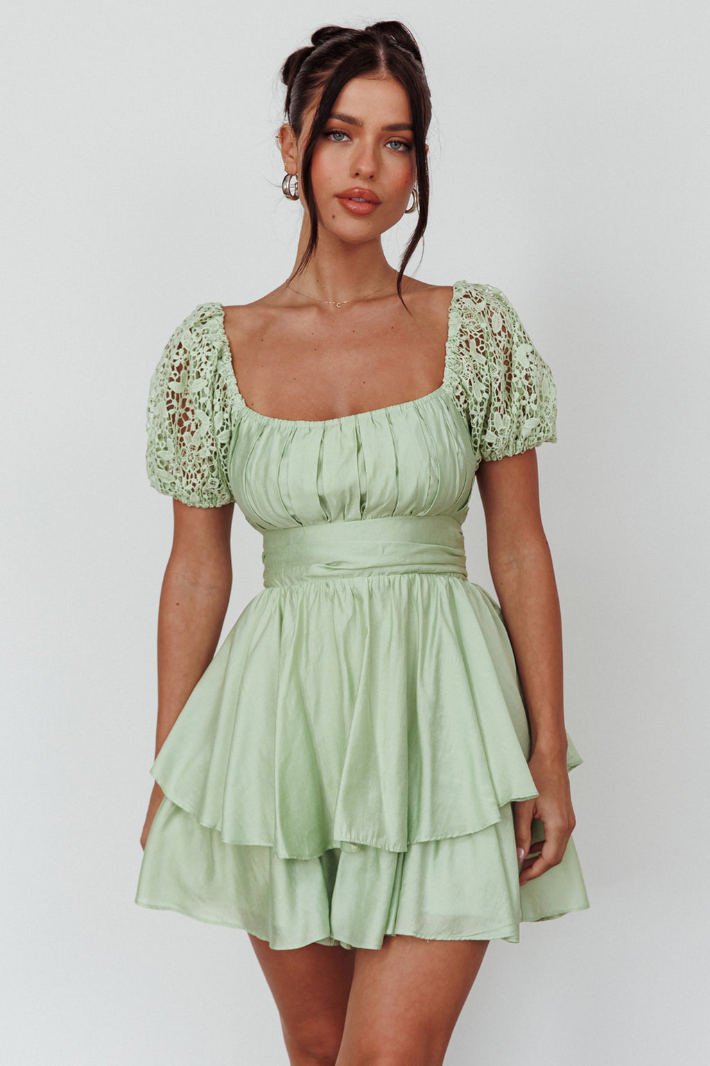 Hold My Halo Lace Sleeve Romper Sage by Selfie Leslie