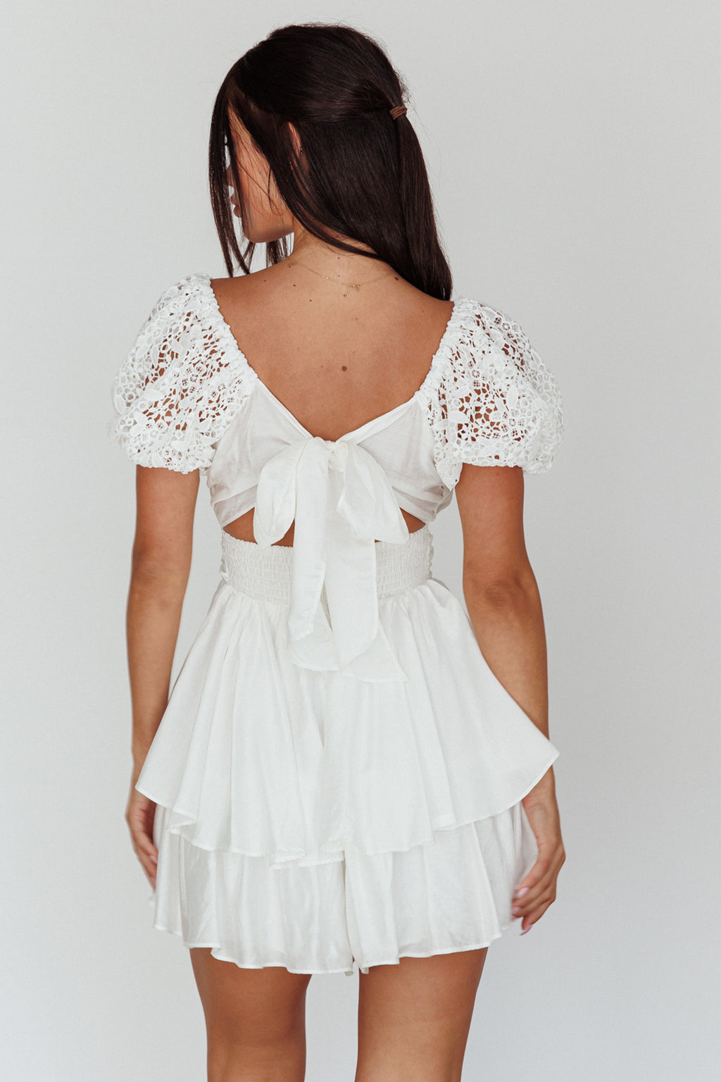 Hold My Halo Lace Sleeve Romper White by Selfie Leslie