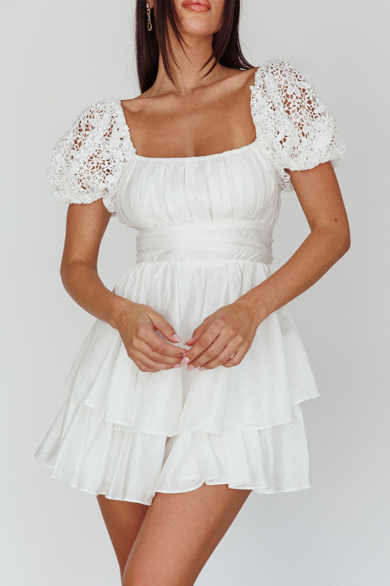 Hold My Halo Lace Sleeve Romper White by Selfie Leslie