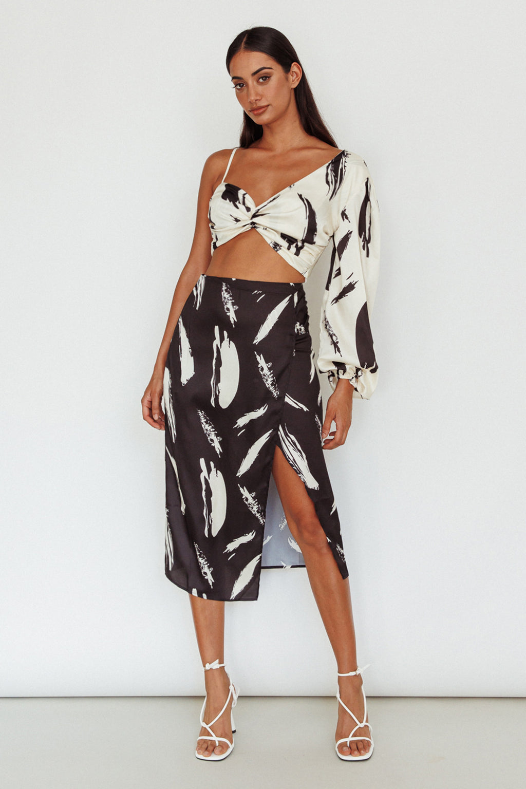 Amina Split Midi Skirt Printed Black by Selfie Leslie