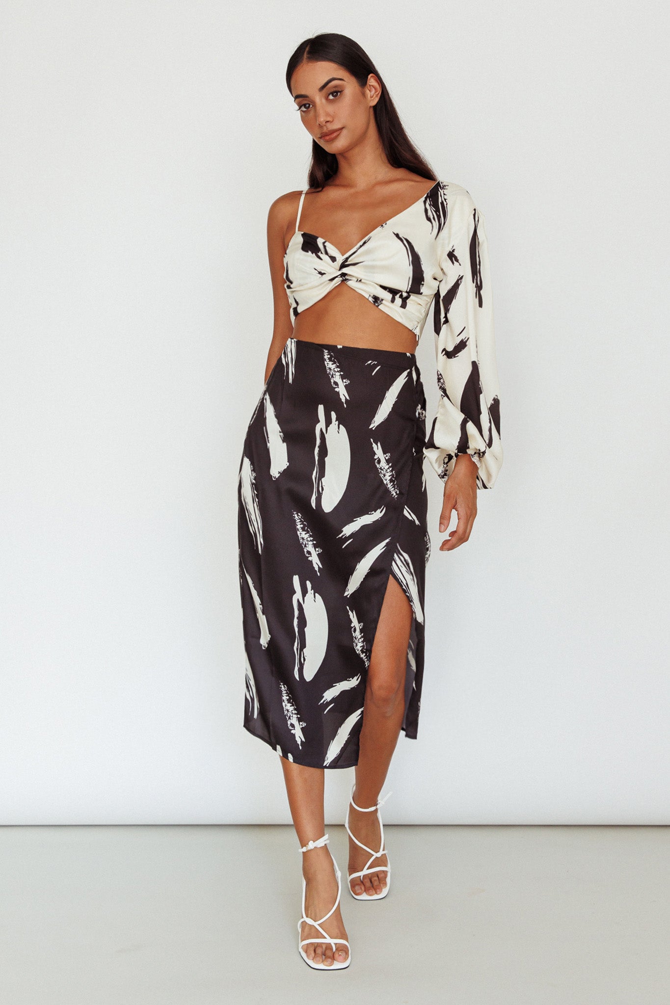 Amina Split Midi Skirt Printed Black by Selfie Leslie