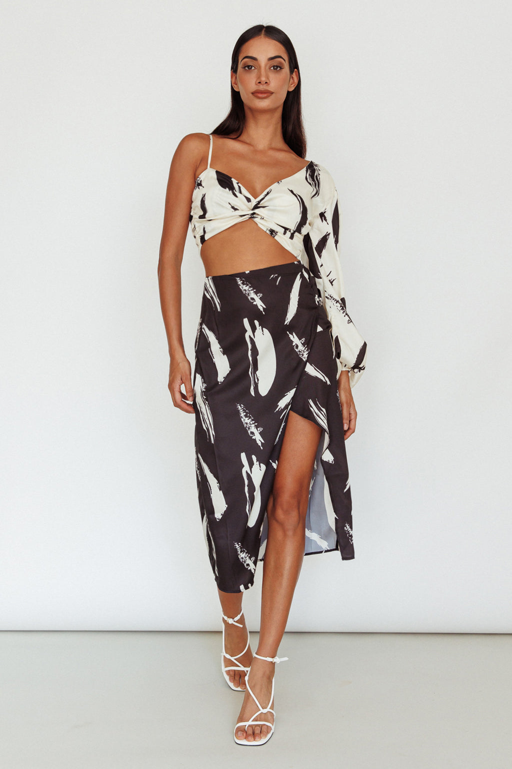 Amina Split Midi Skirt Printed Black by Selfie Leslie