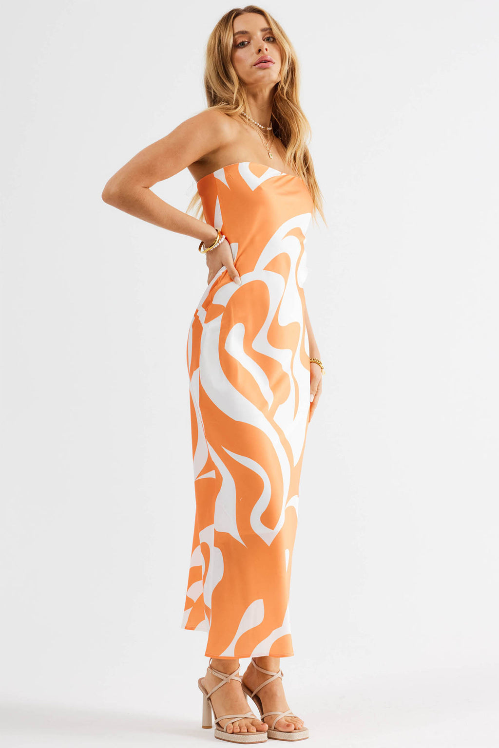 SNDYS Angel Midi Dress Swirl Orange by Selfie Leslie