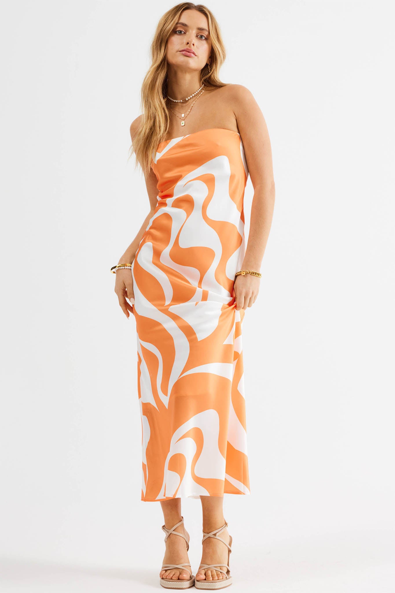 SNDYS Angel Midi Dress Swirl Orange | Selfie Leslie
