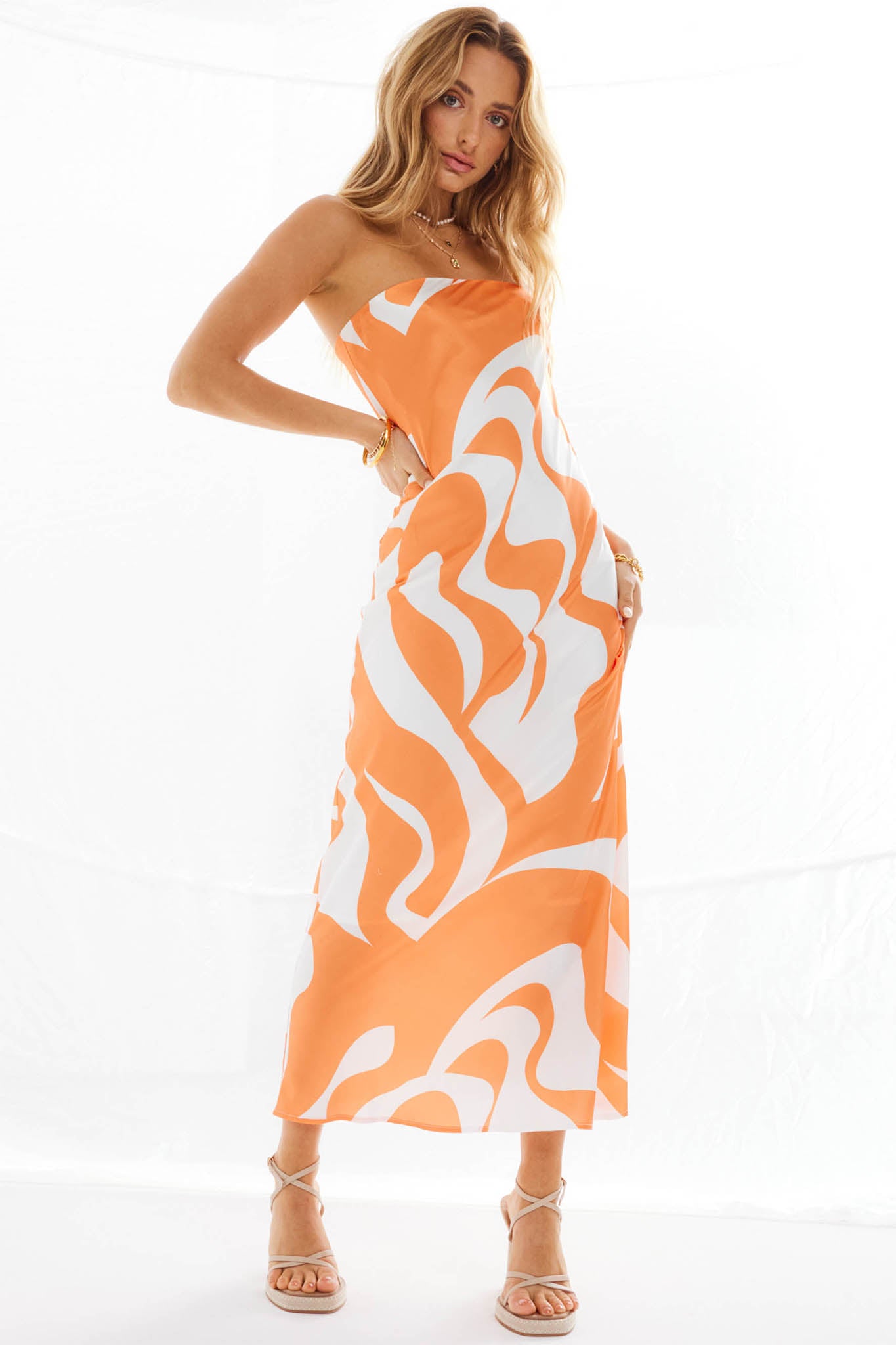 SNDYS Angel Midi Dress Swirl Orange– Selfie Leslie