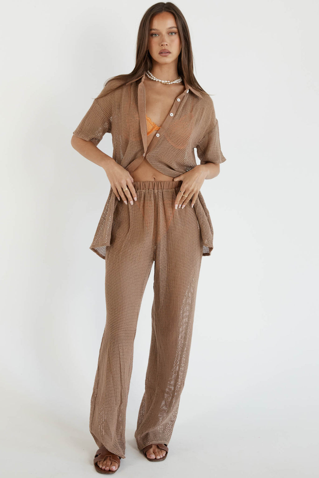 Tavia Long Knit Pants Mocha by Selfie Leslie