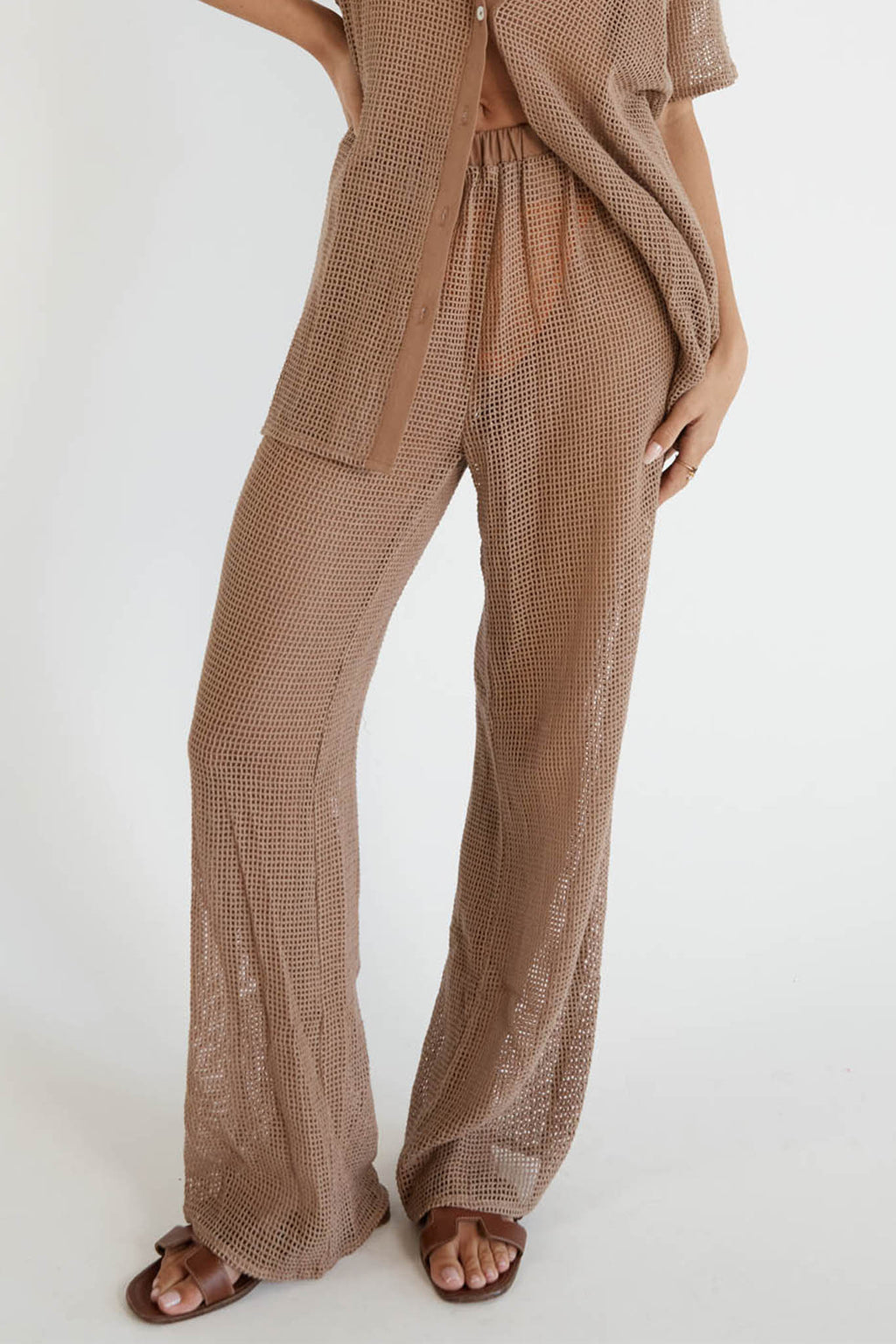 Tavia Long Knit Pants Mocha by Selfie Leslie