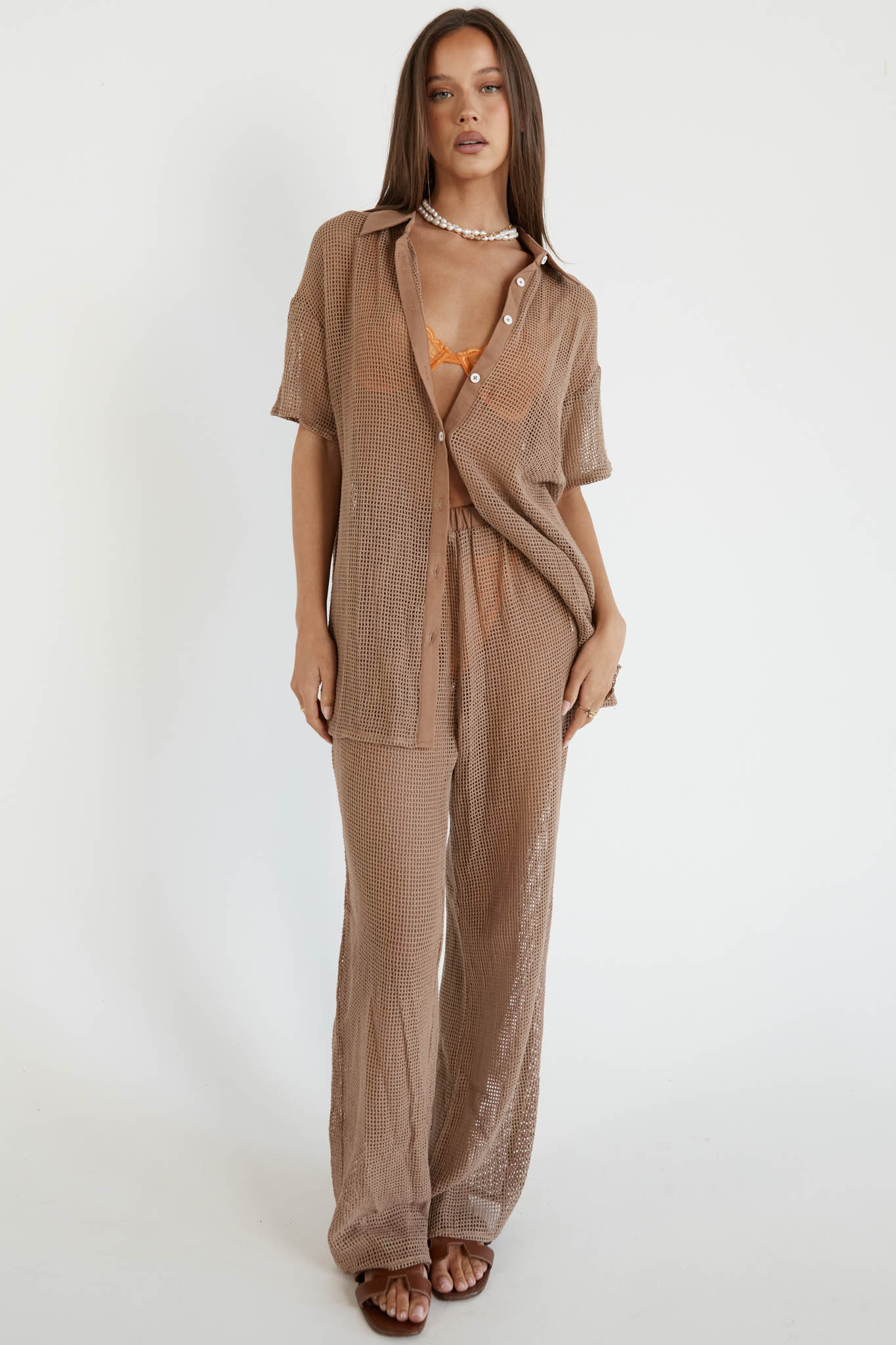 Tavia Long Knit Pants Mocha by Selfie Leslie
