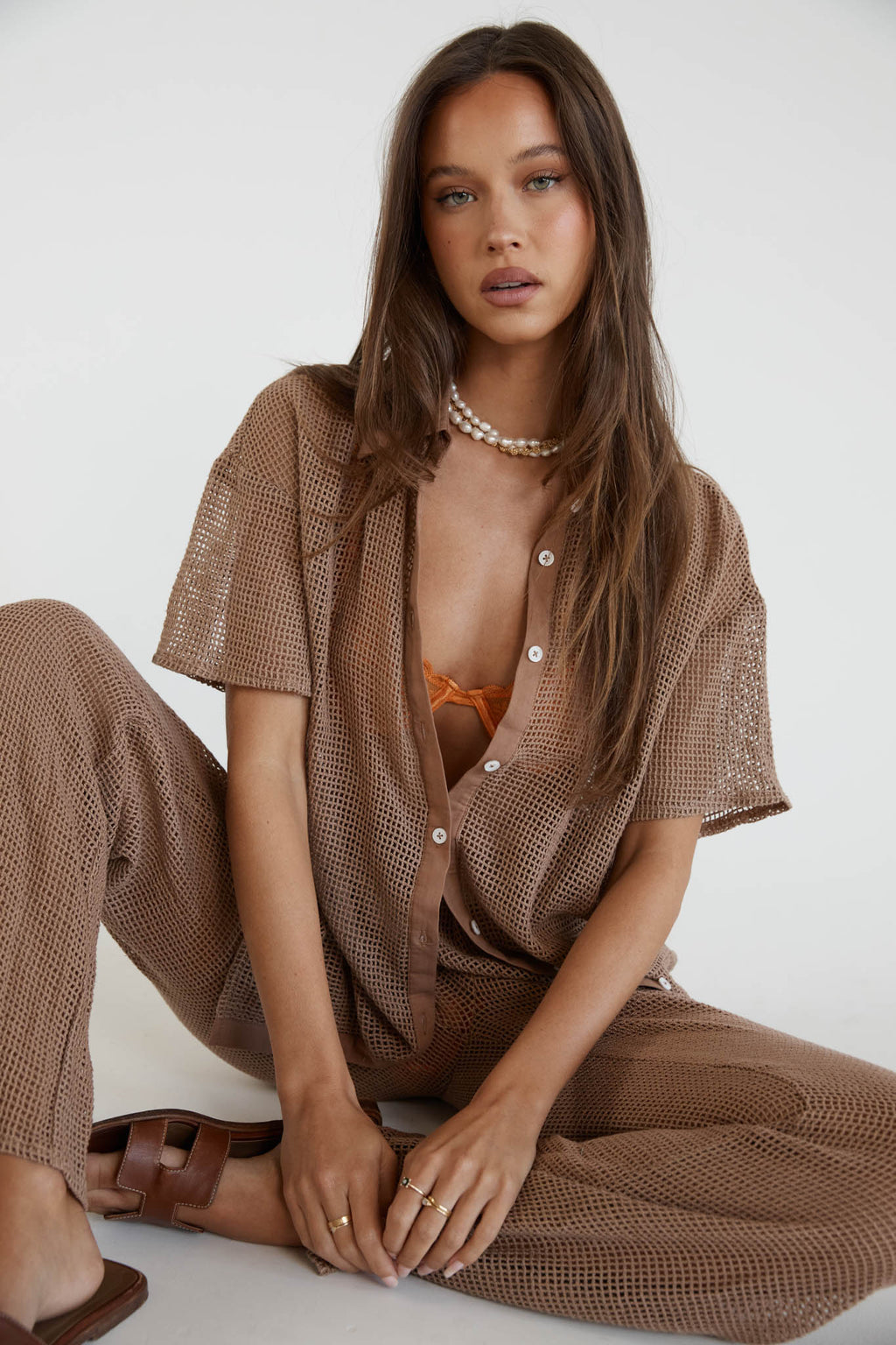 Tavia Long Knit Pants Mocha by Selfie Leslie