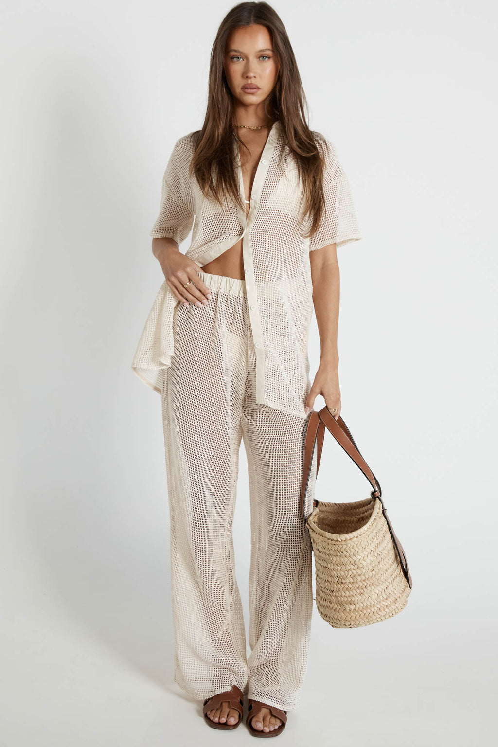 Tavia Long Knit Pants Sand by Selfie Leslie