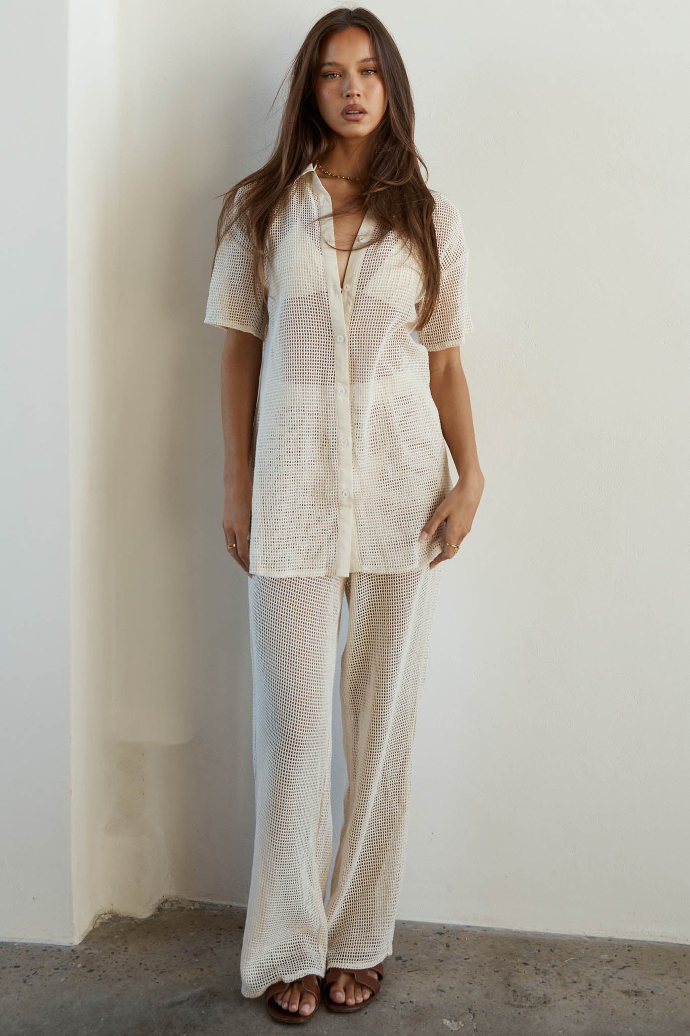 Tavia Long Knit Pants Sand by Selfie Leslie
