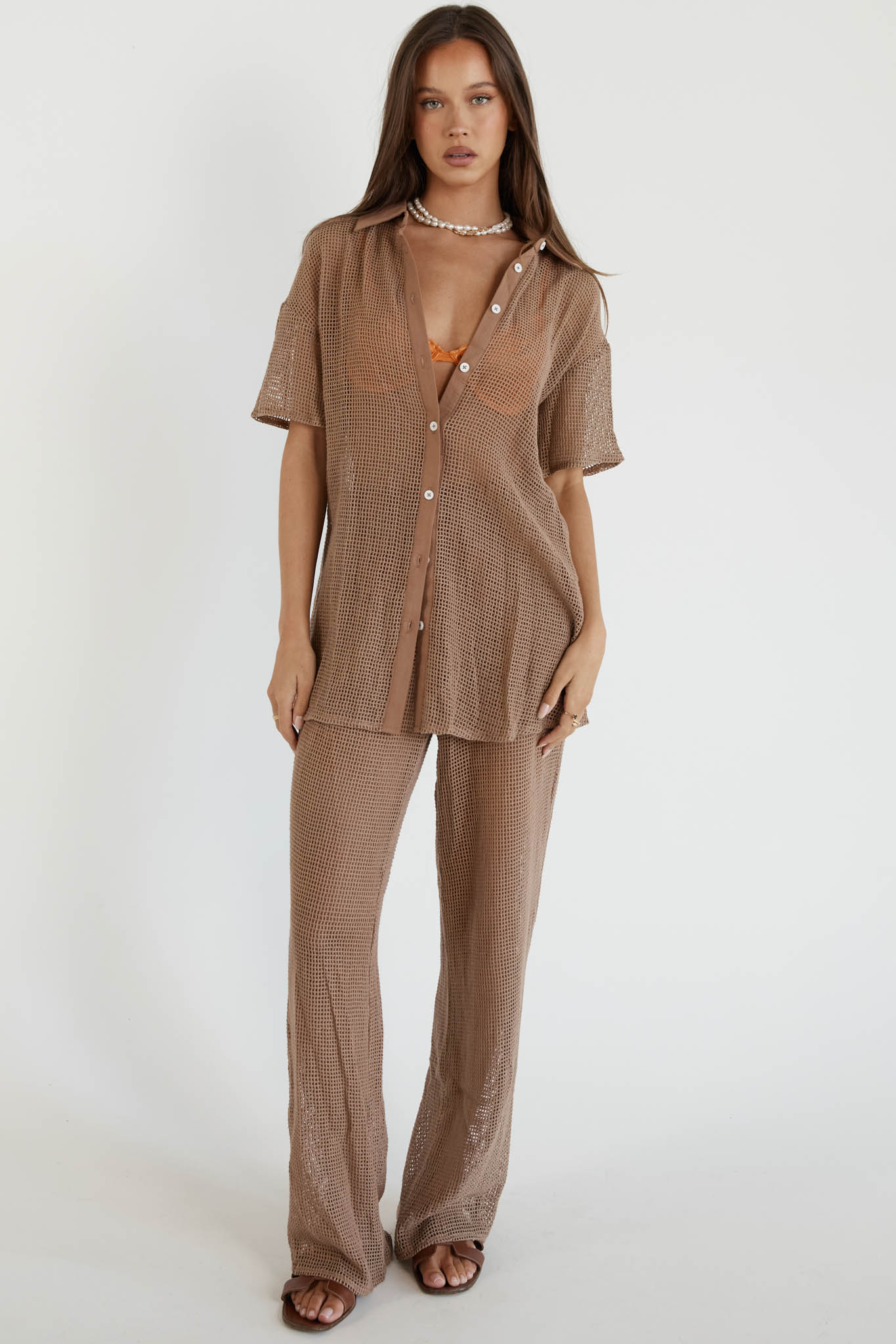 Tavia Buttoned Knit Top Mocha by Selfie Leslie