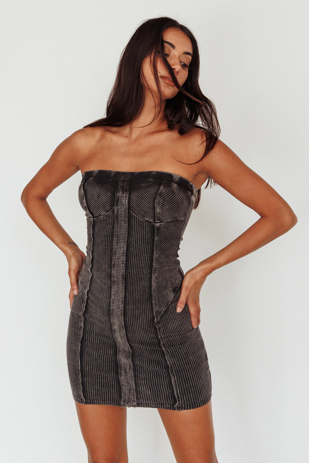 Keep Up Ribbed Bodycon Mini Dress Black by Selfie Leslie