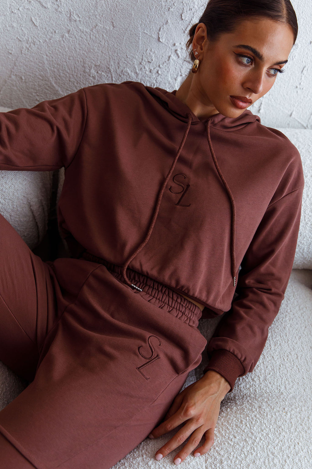 Glow Getter Elasticated Waist Embroidery Logo Jogger Pants Chocolate by Selfie Leslie