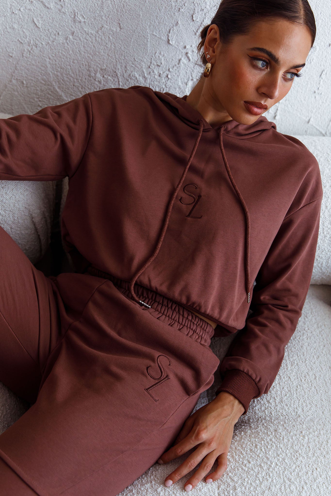 Glow Getter Elasticated Waist Embroidery Logo Jogger Pants Chocolate by Selfie Leslie