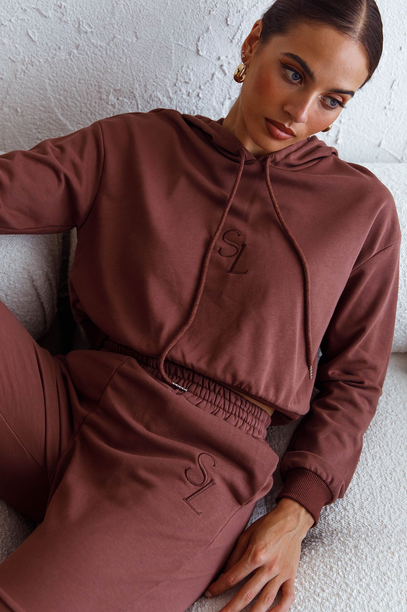 Glow Getter Elasticated Waist Embroidery Logo Jogger Pants Chocolate by Selfie Leslie