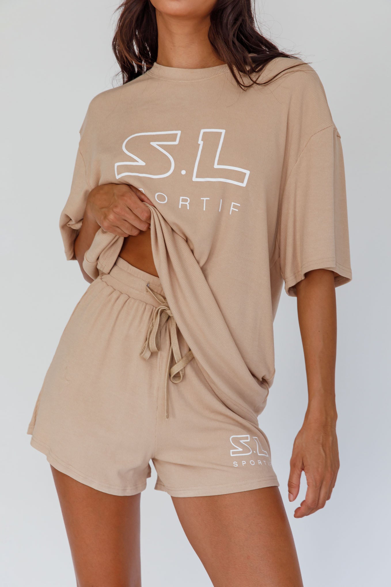 On Track SL Logo Shorts Camel by Selfie Leslie