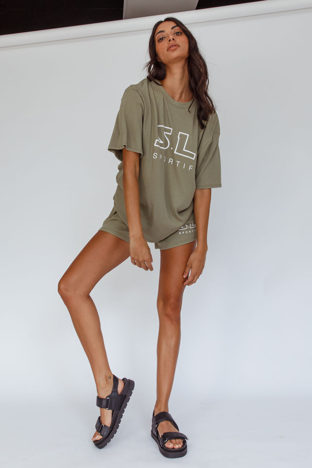 On Track SL Logo Shorts Khaki by Selfie Leslie