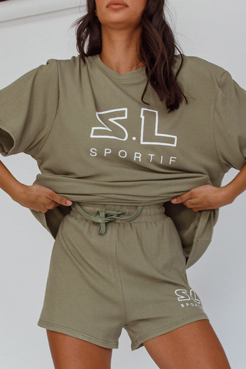 On Track SL Logo Shorts Khaki by Selfie Leslie