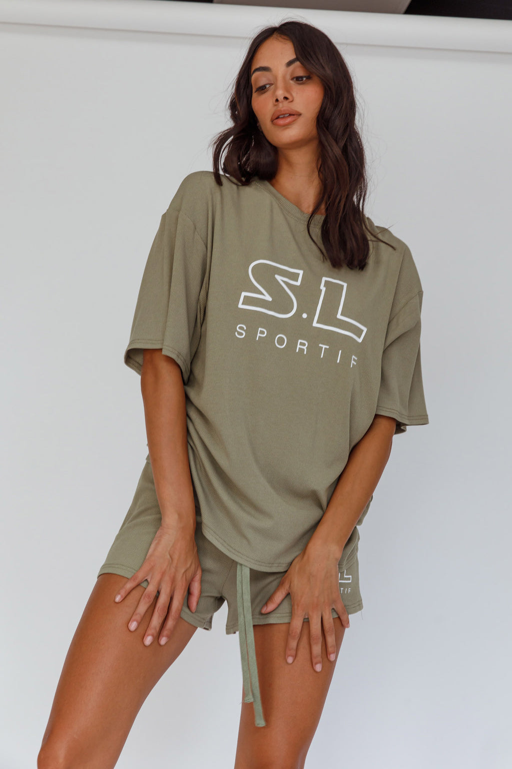 On Track SL Logo Shorts Khaki by Selfie Leslie