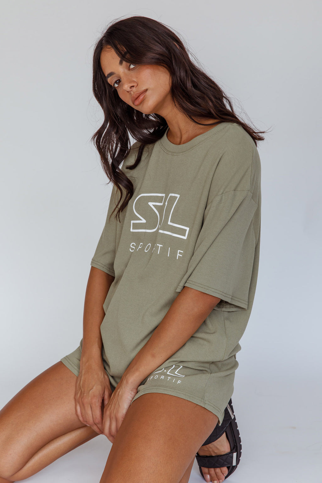 On Track SL Logo Shorts Khaki by Selfie Leslie