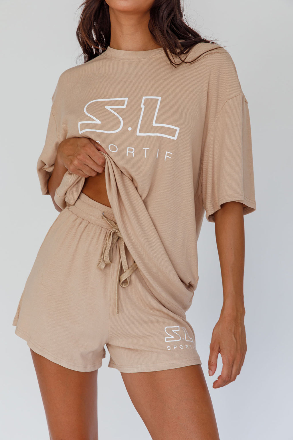 On Track SL Logo T-Shirt Camel by Selfie Leslie