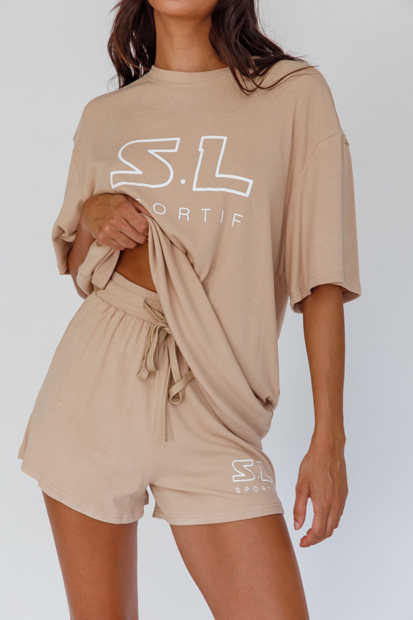On Track SL Logo T-Shirt Camel by Selfie Leslie