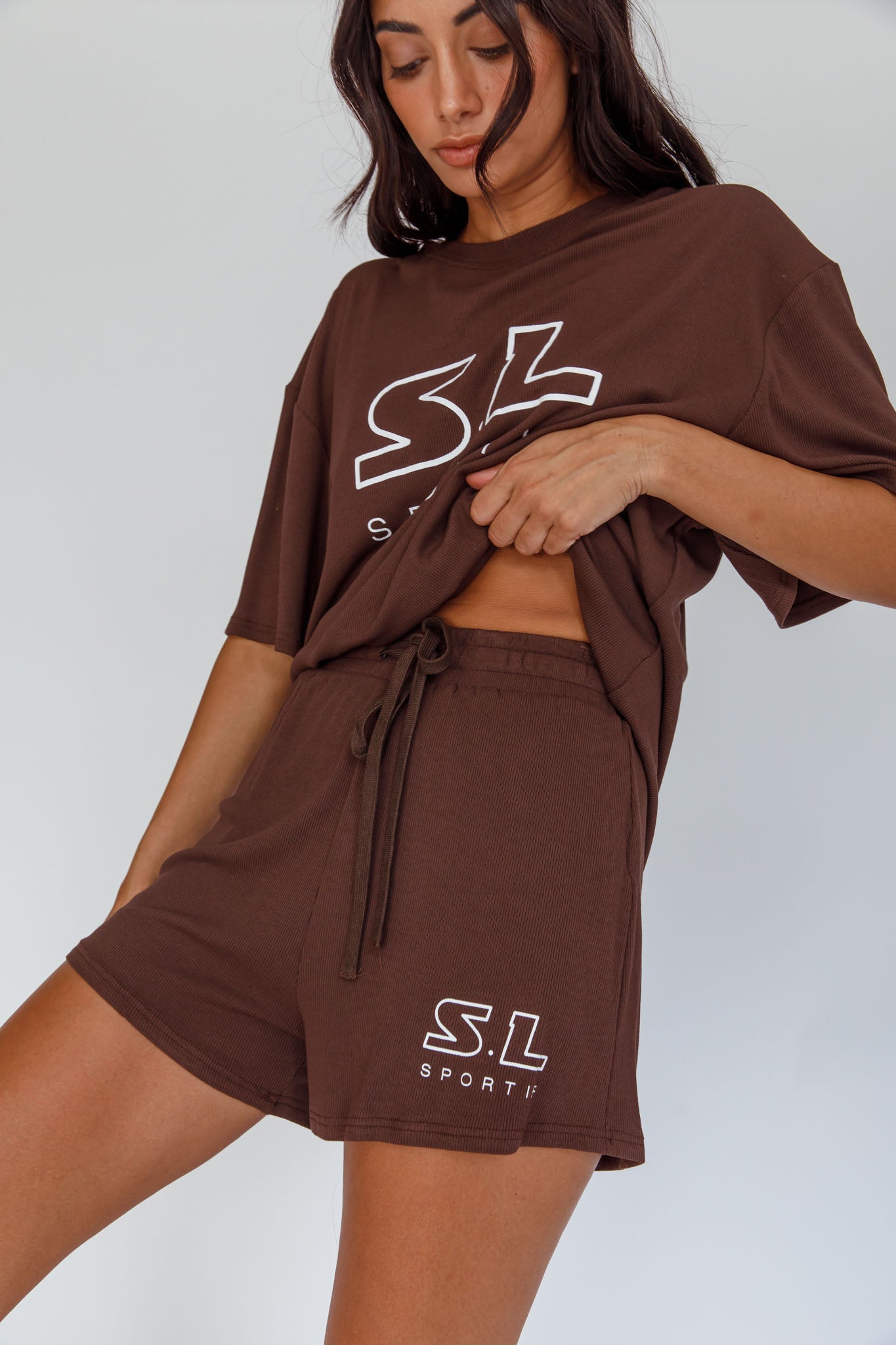 On Track SL Logo T-Shirt Chocolate by Selfie Leslie