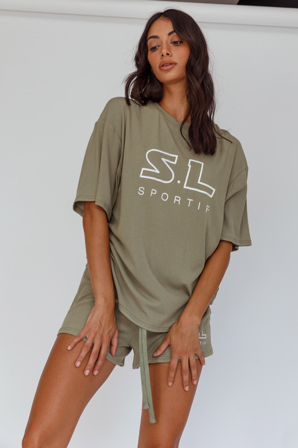 On Track SL Logo T-Shirt Khaki by Selfie Leslie