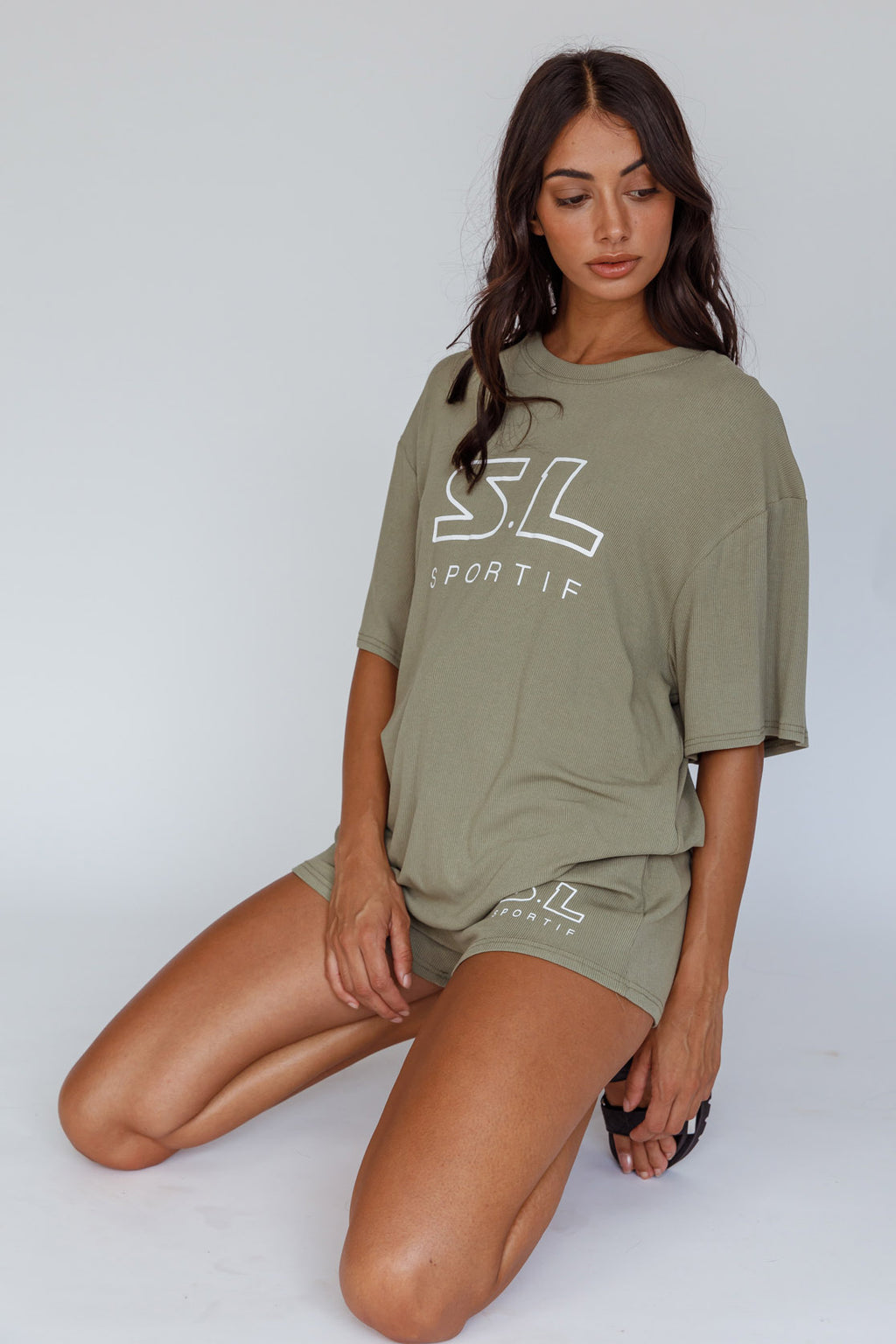 On Track SL Logo T-Shirt Khaki by Selfie Leslie