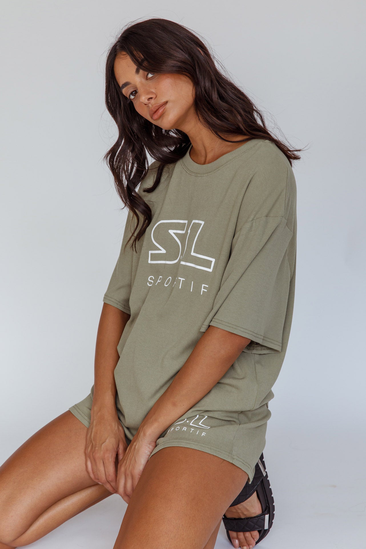 On Track SL Logo T-Shirt Khaki by Selfie Leslie
