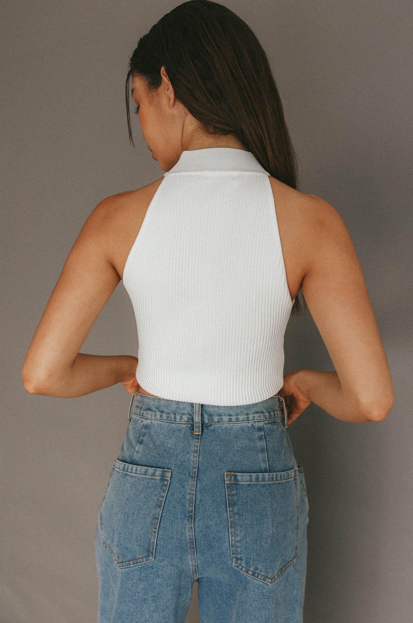 Mindi Sleeveless Ribbed Crop Top White by Selfie Leslie