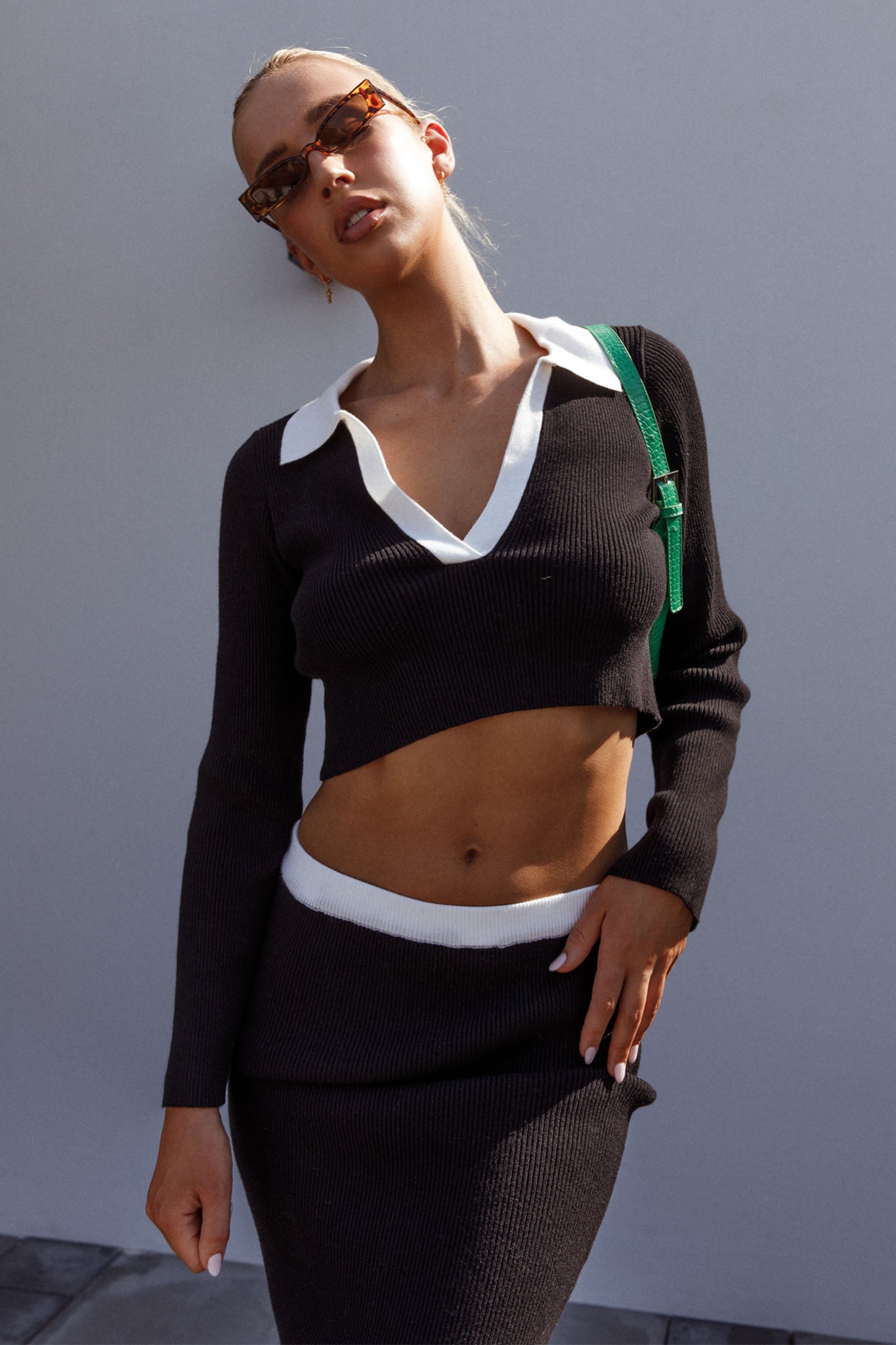 Brinley Long Sleeve Collared Top Black by Selfie Leslie