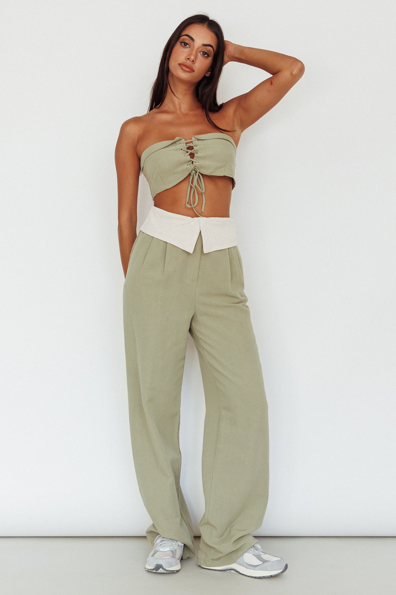 East Village Lace-Up Crop Top Sage by Selfie Leslie