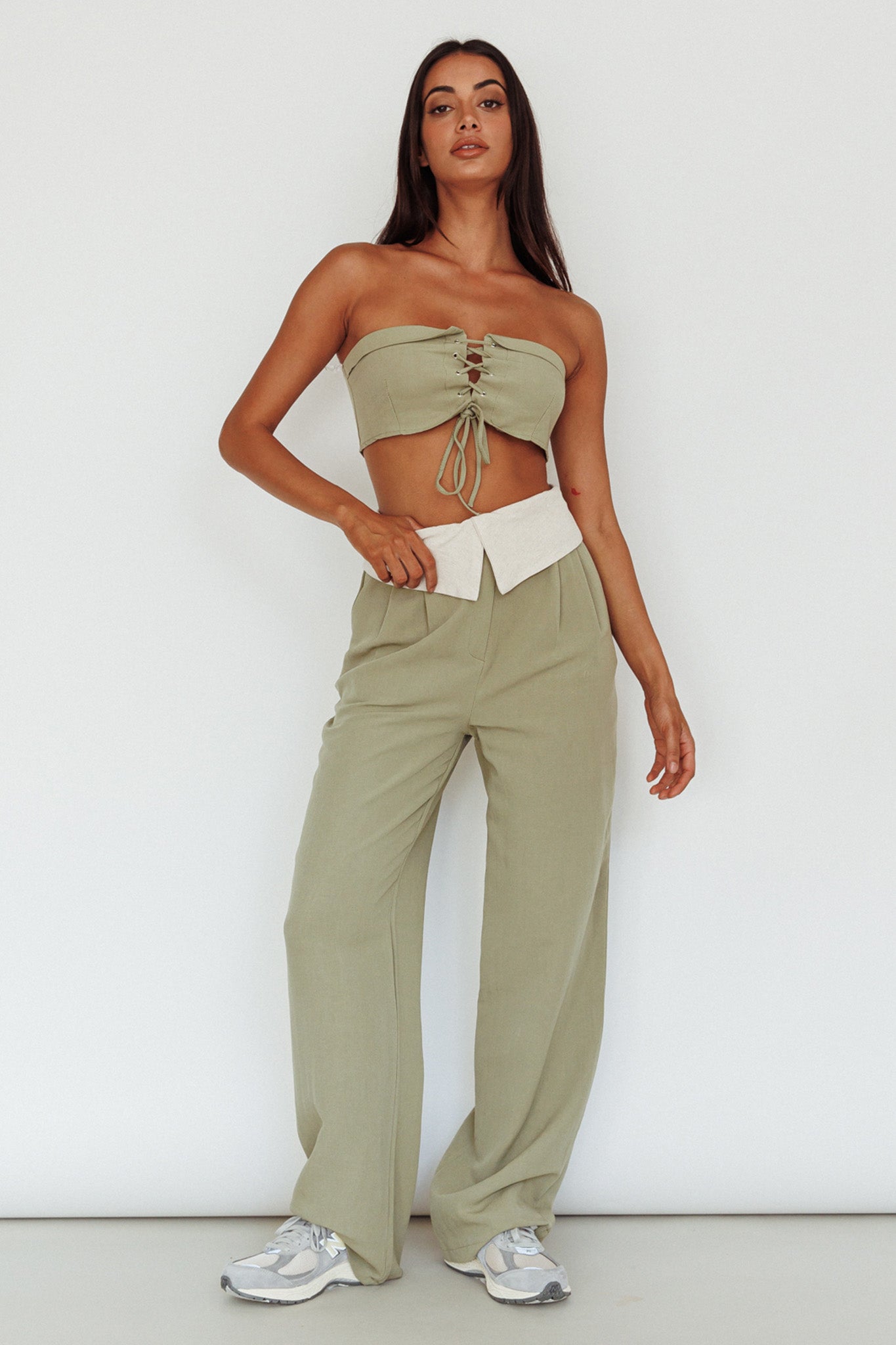 East Village Lace-Up Crop Top Sage by Selfie Leslie